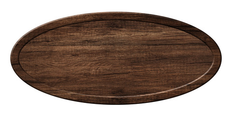 Oval board made of dark wood with wooden frame