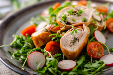 Chicken roulade with fresh salad
