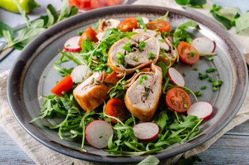 Chicken roulade with fresh salad