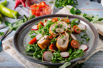Chicken roulade with fresh salad
