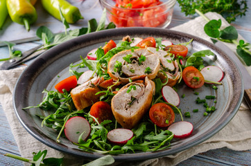 Chicken roulade with fresh salad