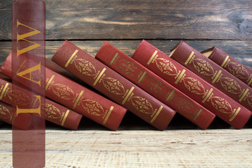 Law and Justice, Legality concept, Judge Gavel on a wooden background, Law library concept.