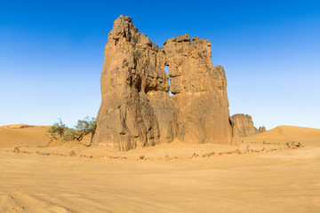 Fototapeta na wymiar Sahara desert. Amazing, single rock formation near Djanet, South Algeria, North Africa