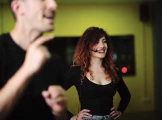 Dance instructors of salsa and bachata at their class