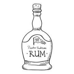 Vector Sketch Illustration - Bottle of Rum