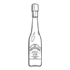 Vector Sketch Illustration - Glass Bottle of White Wine