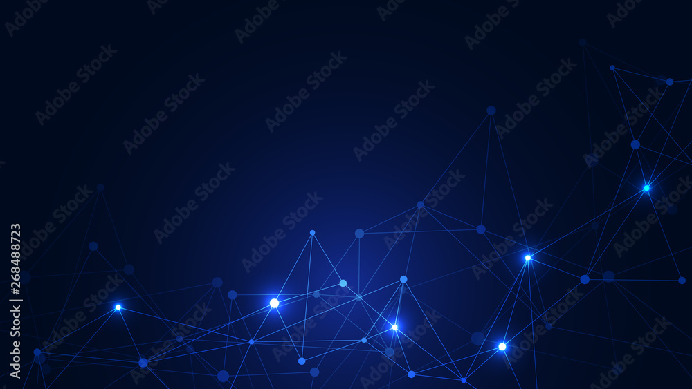Wall mural global network connection. abstract geometric background with connecting dots and lines. digital tec