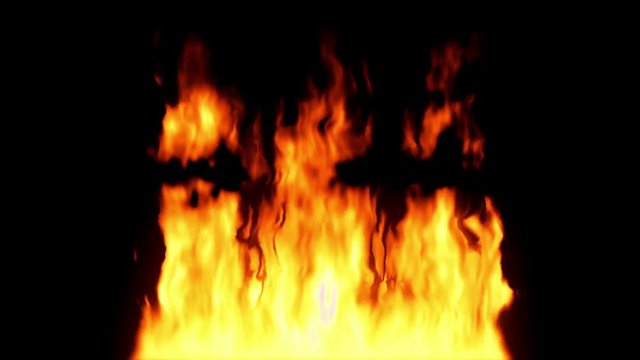 Fire loop high quality - turbulent loopable flames isolated on black background