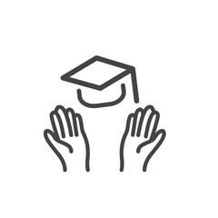 Hands of graduate throwing graduation cap minimal icon isolated. Modern outline on white background