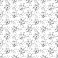 Seamless pattern. Plant in blossom, branch with flower ink sketch. Template for a business card, banner, poster, notebook, invitation, color book