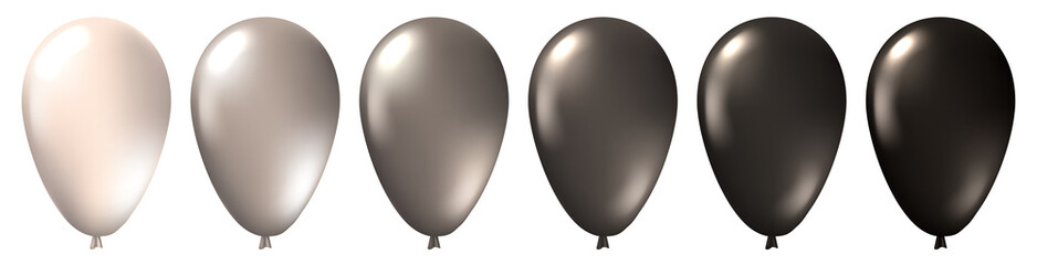 Set of realistic monochrome isolated white, silver and black balloons. Template for a business card, banner, poster, notebook, invitation