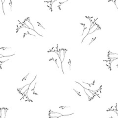 Seamless pattern. Plant in blossom, branch with flower ink sketch. Template for a business card, banner, poster, notebook, invitation, color book