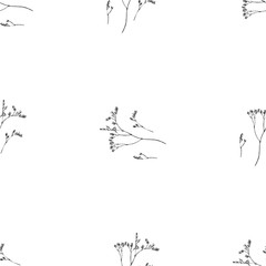 Seamless pattern. Plant in blossom, branch with flower ink sketch. Template for a business card, banner, poster, notebook, invitation, color book