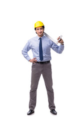 Young male architect isolated on white 