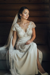 Beautiful bride  posing , wedding preparation. 