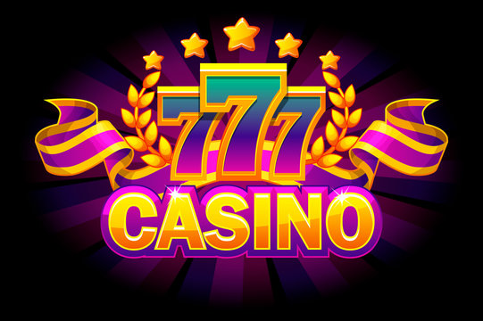 Casino banner with 777 and ribbon on purple background. Vector icons on separate layers.