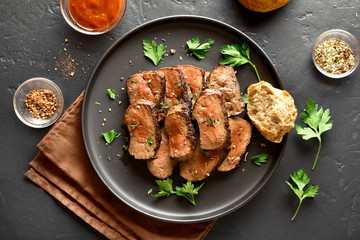 Grilled sliced beef liver