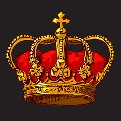 golden crown  vector image of the imperial crown in the style of medieval prints