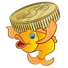 golden fish with a dollar's coin cartoon vector