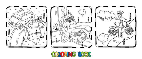 Coloring book set of roads with cars