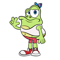 frog teenager shows a peace sign  Green Isolated Vector Illustration