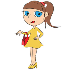 cartoon girl with red bag on white background vector