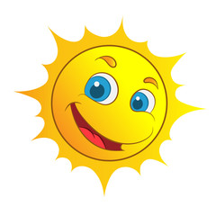 yellow smiling sun cartoon character as weather sign temperature