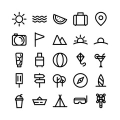 Summer outline icons set holiday