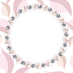 Pearl frame on textured background. Template for wedding, invitaion or greeting card. Vector illustration.