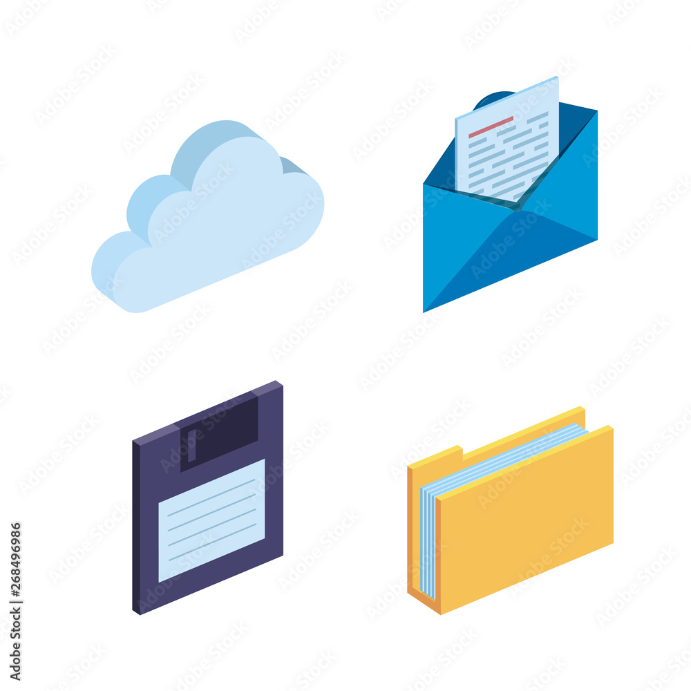 Poster set of cloud data and diskette with documents information