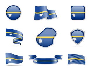 Nauru flags collection. Vector illustration set flags and outline of the country.