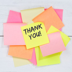 Thank you on notepaper office business concept desk note paper square