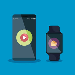 smartphone and smartwatch technology with letter and video app