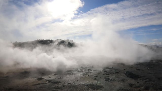 Namafjall Hverir geothermal area in Iceland. Aerial view