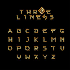 three line modern alphabet gold