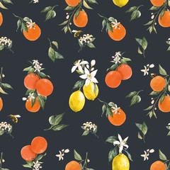 Obraz na płótnie Canvas Watercolor citrus vector pattern
