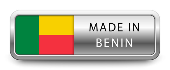 MADE IN BENIN metallic badge with national flag isolated on white background