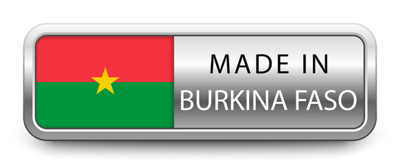 MADE IN BURKINA FASO metallic badge with national flag isolated on white background
