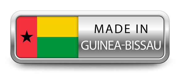 MADE IN GUINEA-BISSAU metallic badge with national flag isolated on white background