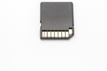 Black SD memory card on a white background, isolate