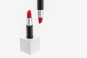 Lipstick with light color background, product photography, 3d rendering.