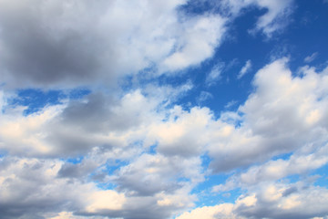 Beautiful cumulus clouds. Horizontal view. Close-up. Background. Landscape.
