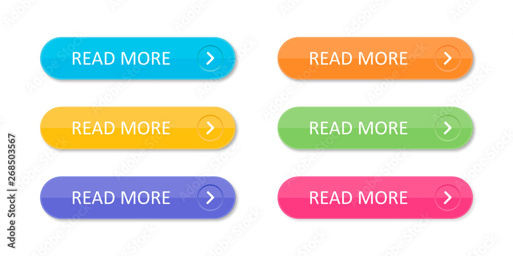 Poster set of colorful buttons with icons isolated on white background for websites and applications in fla