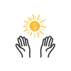 Hands with golden dollar coin icon. Business concept isolated vector illustration