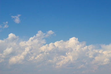 beautiful blue summer sky with white fluffy clouds