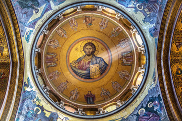 Fototapeta na wymiar Dome over Kafolikon in the Church of the Holy Sepulcher, Jerusalem, Israel