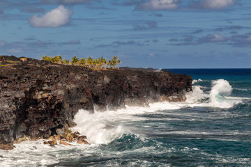 Huge waves at the coastline of the Kilauea volcano