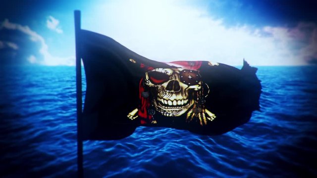 Jolly Roger Pirate Ship Flag in DayLight Intro Logo Background