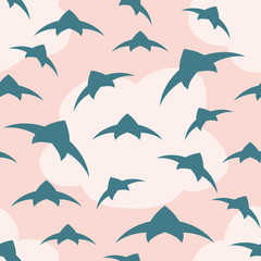 A flock of birds in the sky. Seamless pattern. Vector background