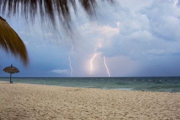 Storm and lightning on the beach